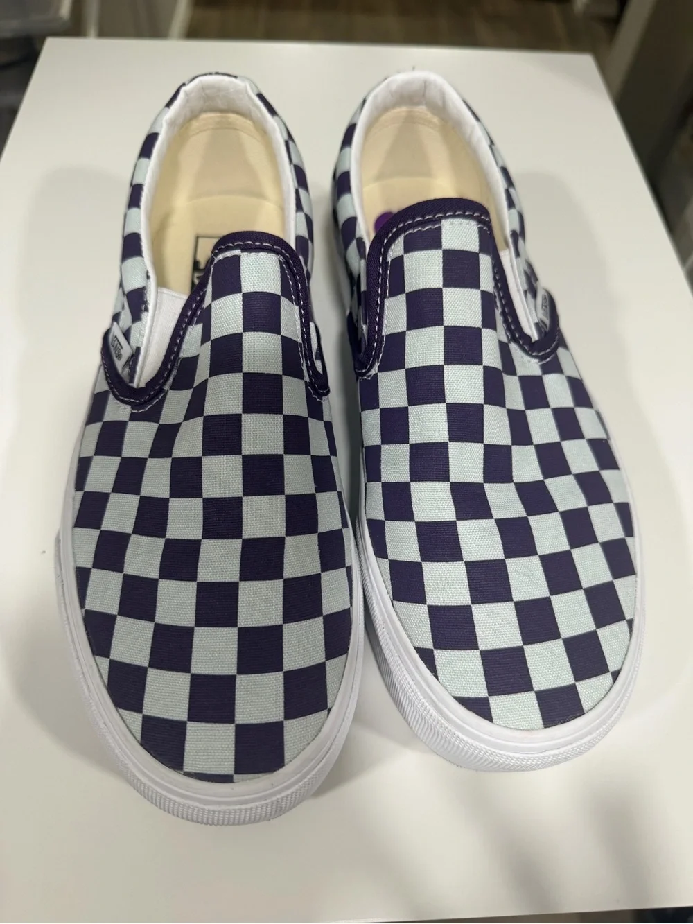 Vans Women’s Slip-On Checkerboard Clog — Purple & White